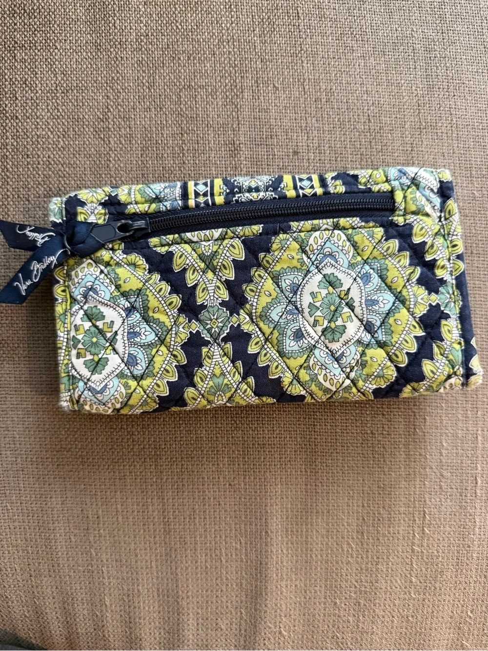 Vera Bradley Quilted Wristlet in Yellow and Navy Floral Print - Picture 2 of 3
